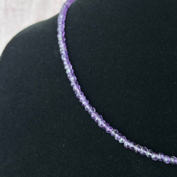 Handmade 925 Sterling Silver and Faceted Amethyst Choker Necklace 18”-20” - Picture 4 of 5
